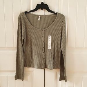 Mudd Olive Green Long Sleeve Button Through Top